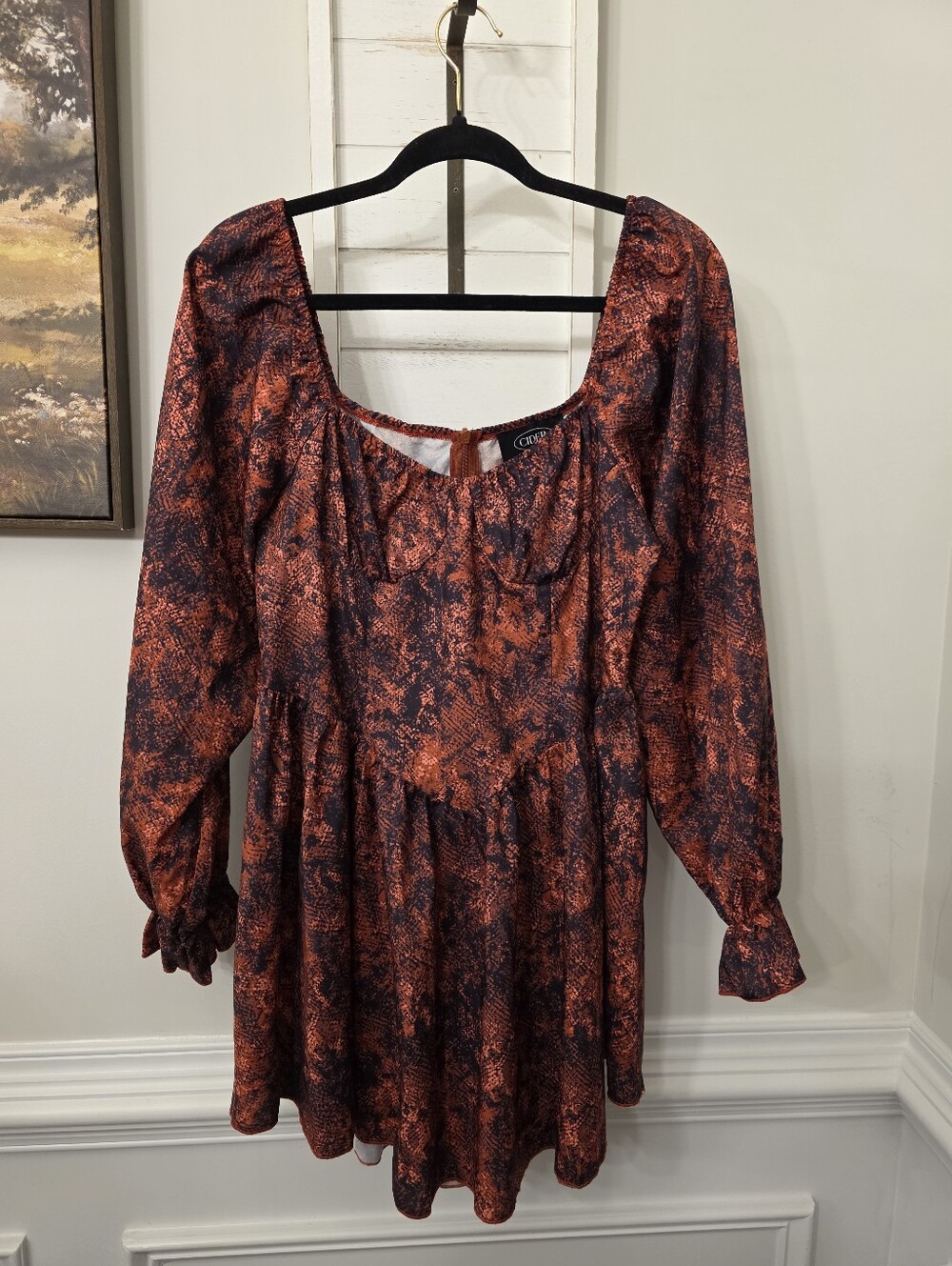 Cider Snake Print Ruffle Sleeve Babydoll Mini Dress Size Large